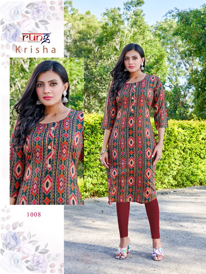 Krisha By Rang Rayon Printed Kurtis Catalog